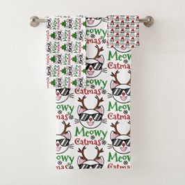 Meowy Catmas kerstmis Kitty Cat Santa Reindeer Bad Handdoek