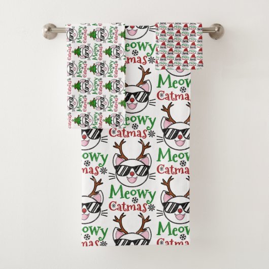 Meowy Catmas kerstmis Kitty Cat Santa Reindeer Bad Handdoek (Insitu)