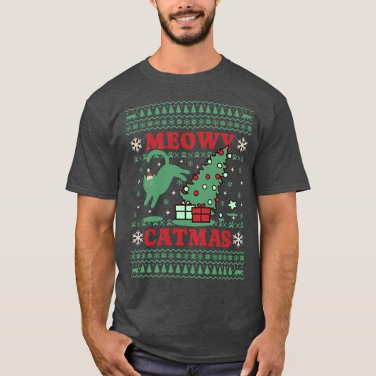 Meowy Catmas Kerstmis T-shirt (Voorkant)