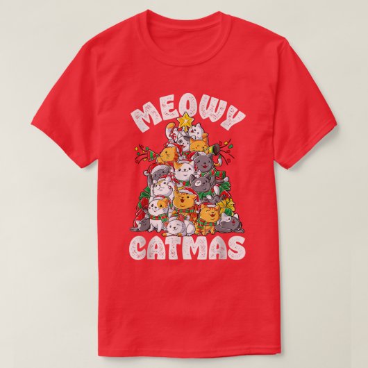 Meowy Catmas kerstmis T-shirt (Design voorkant)
