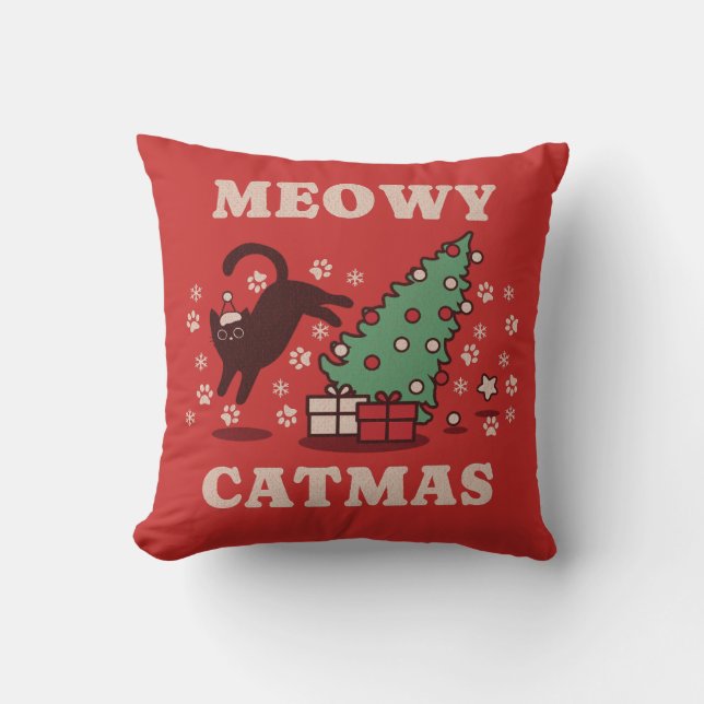 Meowy Catmas Kussen (Voorkant)