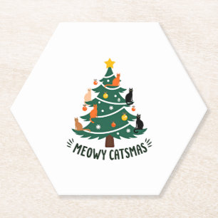 Meowy Catmas met kerstkerstbomen en kerstmis Funny Kartonnen Onderzetters