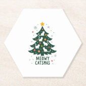 Meowy Catmas met kerstkerstbomen en kerstmis Funny Kartonnen Onderzetters (Voorkant)