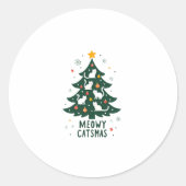 Meowy Catmas met kerstkerstbomen en kerstmis Funny Ronde Sticker (Voorkant)