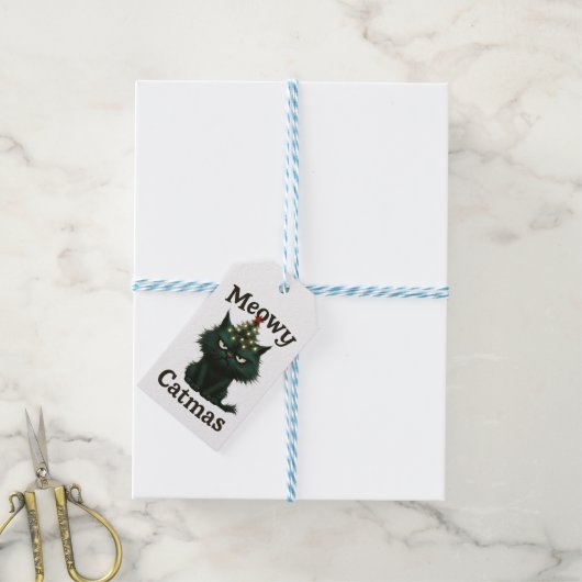 Meowy Catmas Moody cat Cadeaulabel (Met Touw)