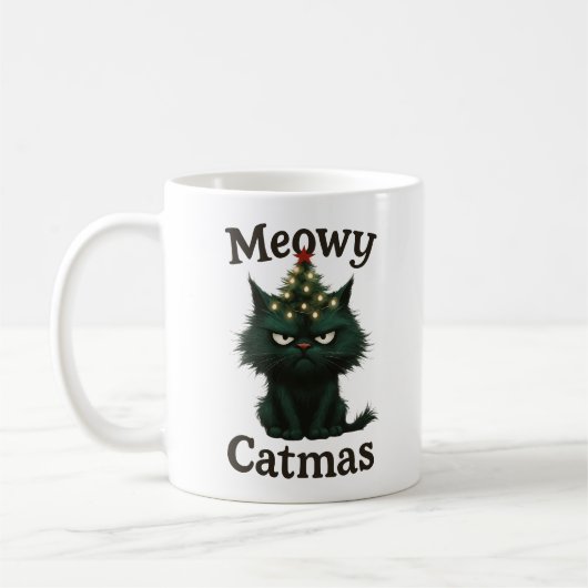 Meowy Catmas Moody cat Koffiemok (Links)