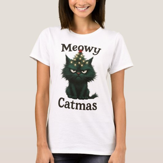 Meowy Catmas Moody cat T-shirt (Voorkant)