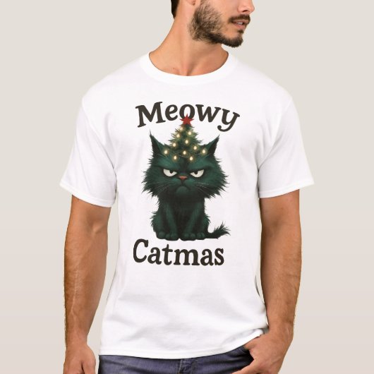 Meowy Catmas Moody cat T-shirt (Voorkant)