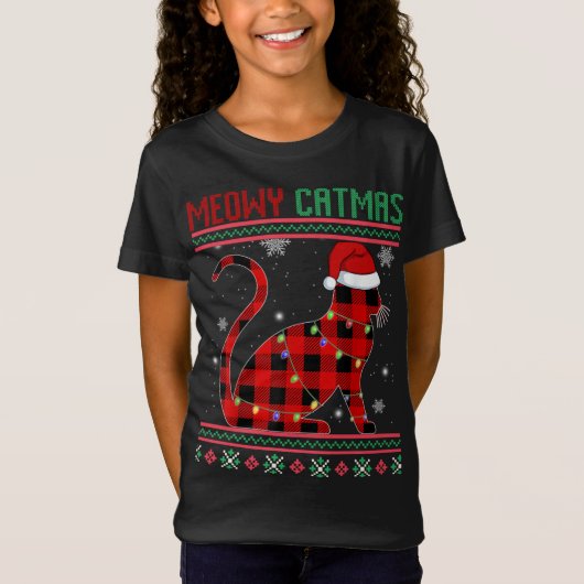 Meowy Catmas Pset Cat Kitten Lover Ugandekerst T-shirt (Voorkant)