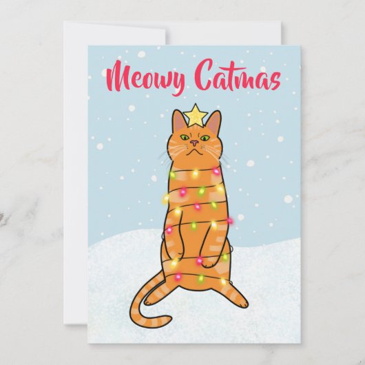 Meowy catmas pun grappige kerstlichten voor katten feestdagenkaart (Voorkant)