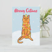 Meowy catmas pun grappige kerstlichten voor katten feestdagenkaart (Staand voorkant)