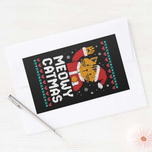 Meowy Catmas Rechthoekige Sticker (Envelop)