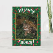 Meowy Catmas - Red Green Kerstmis Pattern Feestdagen Kaart (Voorkant)