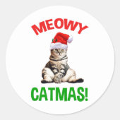 Meowy Catmas. Ronde Sticker (Voorkant)