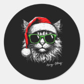Meowy Catmas Santa Hat Cute Cat Christmas Pajamas  Ronde Sticker (Voorkant)