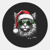 Meowy Catmas Santa Hat Cute Cat Christmas Pajamas  Ronde Sticker (Voorkant)