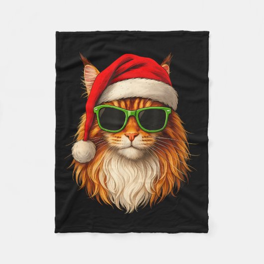 Meowy Catmas Santa Hat Maine Coon Cat Christmas Pa Fleece Deken (Voorkant)