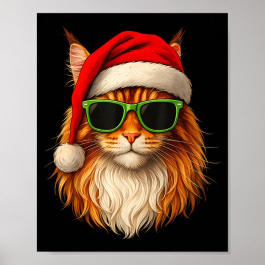 Meowy Catmas Santa Hat Maine Coon Cat Christmas Pa Poster (Voorkant)