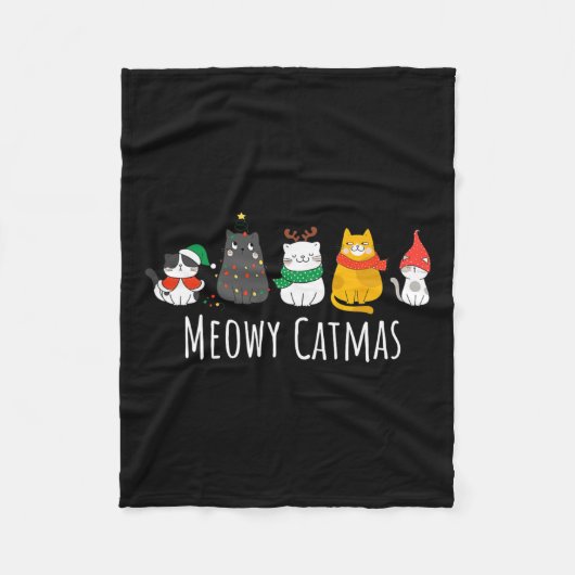 Meowy Catmas Schattige Cat Santa Hat Christmas Kit Fleece Deken (Voorkant)