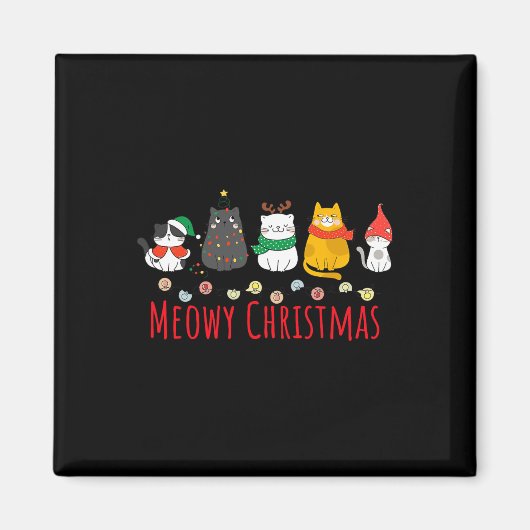 Meowy Catmas Schattige Kitten Cat Santa Hat Xmas H Magneet (Voorkant)