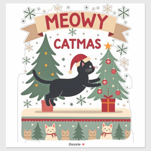 Meowy Catmas, Ugly Christmas Sweater, Cat Christma Sticker (Vel)