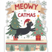 Meowy Catmas, Ugly Christmas Sweater, Cat Christma Sticker (Voorkant)