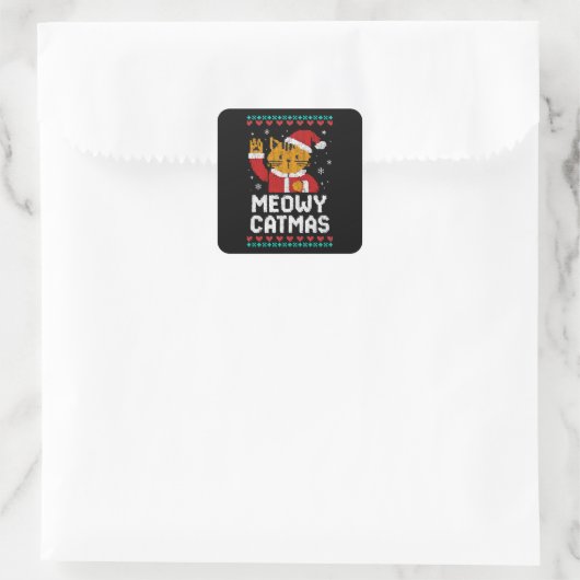 Meowy Catmas Vierkante Sticker (Tas)