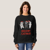Meowy Catmas Xmas Novelty Cat Lover Kerstmis Trui (Voorkant volledig)