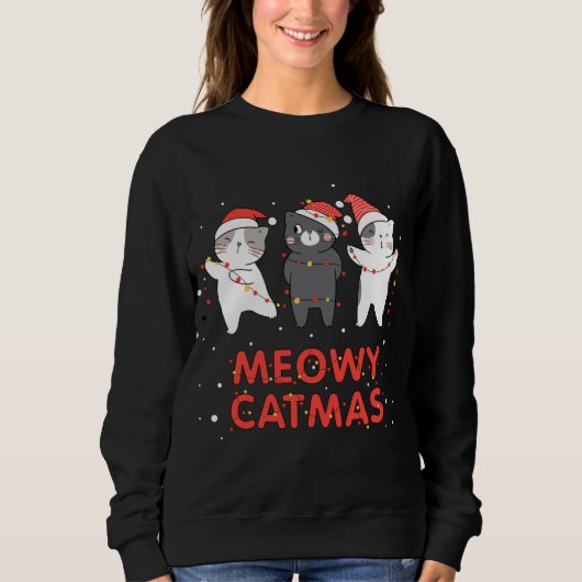 Meowy Catmas Xmas Novelty Cat Lover Kerstmis Trui (Voorkant)
