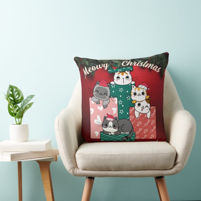 Meowy Catmast Schattigee kerstkatten Kussen (Stoel)