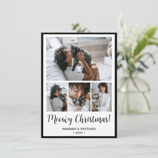 Meowy Christmas 4 Foto Feestdagenkaart (Staand voorkant)