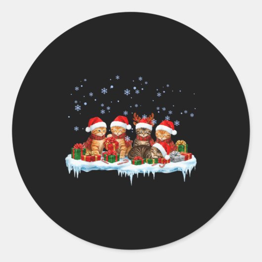 Meowy Christmas Black Cat Pajamas Family Funny Xma Ronde Sticker (Voorkant)