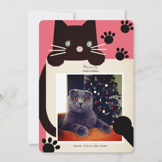 Meowy Christmas Black Cat Red Foto Vakantie Kaart (Voorkant)