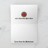 Meowy Christmas Black Cat Red Poinsettias Foto Kaart (Binnen)