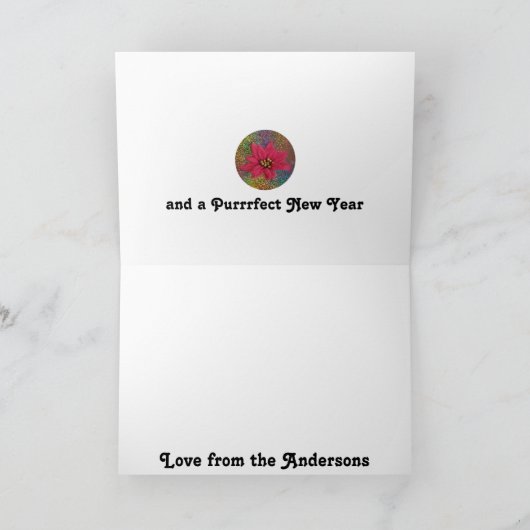 Meowy Christmas Black Cat Red Poinsettias Foto Kaart (Binnen)