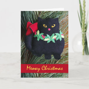 Meowy Christmas, Black Cat Vilt Ornament Feestdagen Kaart