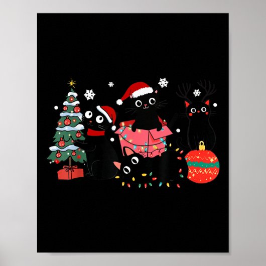 Meowy Christmas Black Cats Play Christmas Tree Lig Poster (Voorkant)