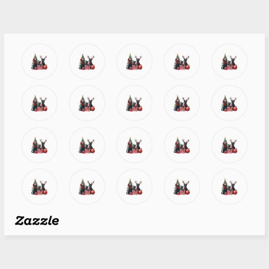 Meowy Christmas Black Cats Speel Kerstboom Lig Ronde Sticker (Vel)