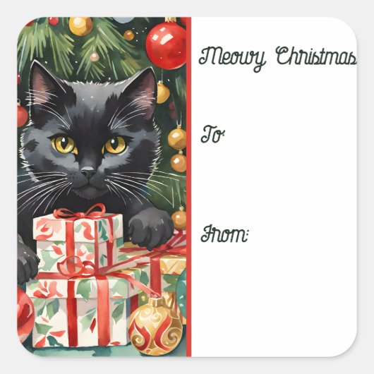 Meowy Christmas Black Kitten Holiday Gift Label (Voorkant)