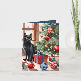 Meowy Christmas Bombay Cat Waterverf Feestdagen Kaart