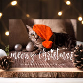 Meowy Christmas Brush Script Modern Pet Cat Photo Feestdagenkaart