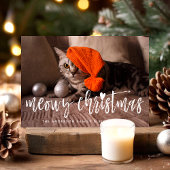 Meowy Christmas Brush Script Modern Pet Cat Photo Feestdagenkaart