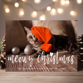 Meowy Christmas Brush Script Modern Pet Cat Photo Feestdagenkaart