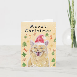 Meowy Christmas card angry yet cute cat Kaart