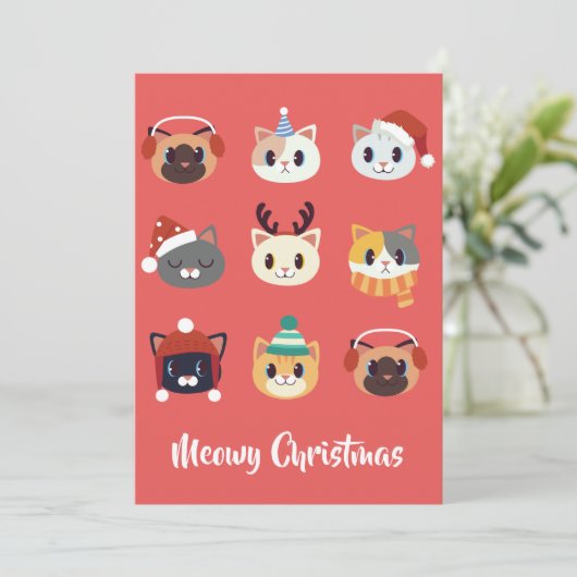 Meowy Christmas Cartoon Cats Feestdagenkaart (Staand voorkant)
