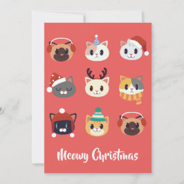 Meowy Christmas Cartoon Cats Feestdagenkaart