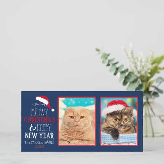 Meowy Christmas Cat 2 Fotokaart Feestdagenkaart (Staand voorkant)