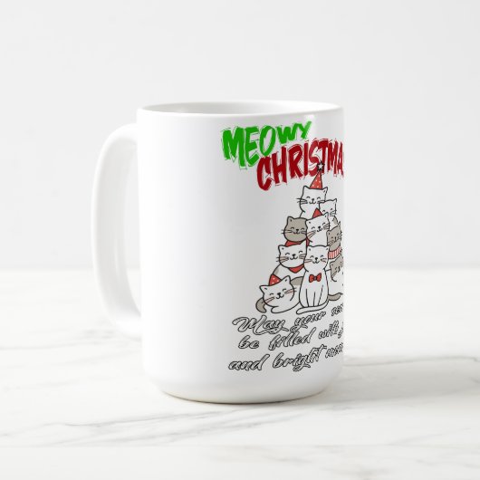Meowy Christmas Cat – Cute Holiday Cat Lovers Mug Koffiemok (Voorkant links)
