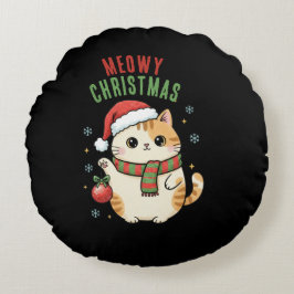 Meowy Christmas Cat – Festive Holiday Design Rond Kussen