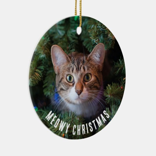 Meowy Christmas Cat foto tweezijdig Keramisch Ornament (Rechts)